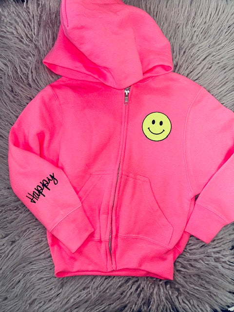 Neon Happy Smiles Zip Up **In Stock Ready to Ship**