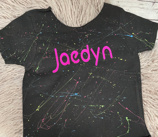 Glow Splatter Cut Shoulder Birthday Shirt